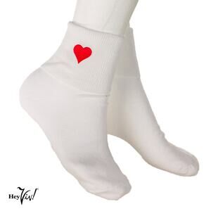Red Heart Bobby Socks Womens 9-11 Novelty Socks w Embroidered Appliques -Hey Viv